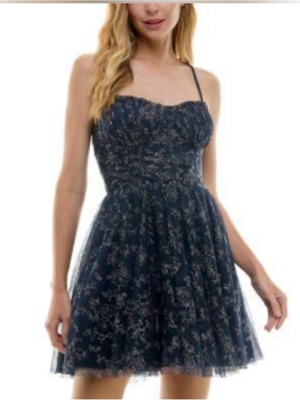 City Studio Navy Glitter Floral Dress – Size 13/14